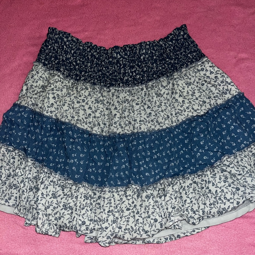white and blue floral flowy skirt